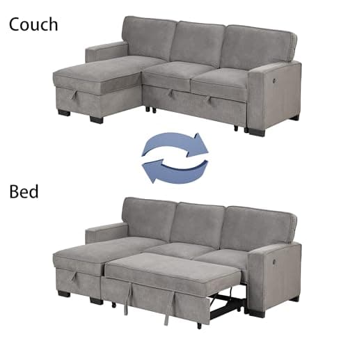 Grey Chenille 3-in-1 Convertible Sleeper Sofa Bed with Storage
