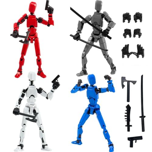 Titan T-13 4PC Robot Action Figure Set for Boys (White+Black+Blue+Red)