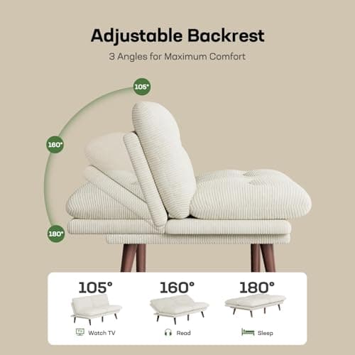 Marsail Corduroy Futon Sofa Bed with Adjustable Backrest & Armrests