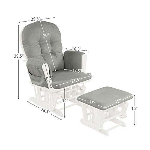 Costzon Light Gray Upholstered Glider with Ottoman and Storage