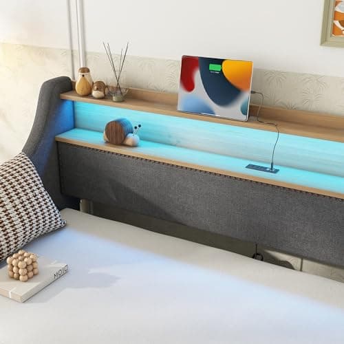 TwinSize Daybed with Charging Station & LED Lights, Gary's Slat Support Snooze Sofa