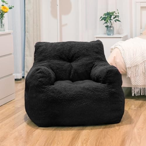 DKLGG Fluffy Sherpa Bean Bag Chair with Memory Foam (Black)