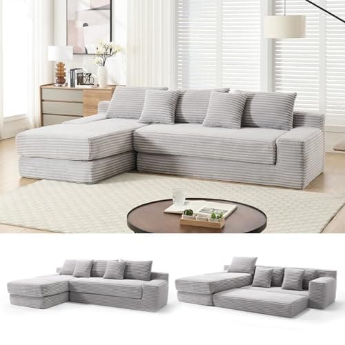 Grey 104-inch Cloud L-Shaped Foldable 3-Seater Couch Bed, Compressed Foam, Corner Lounge for Living Room
