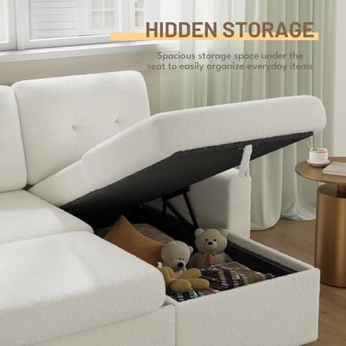IULULU L-Shaped Boucle Sleeper Sofa with Pullout Bed and Chaise