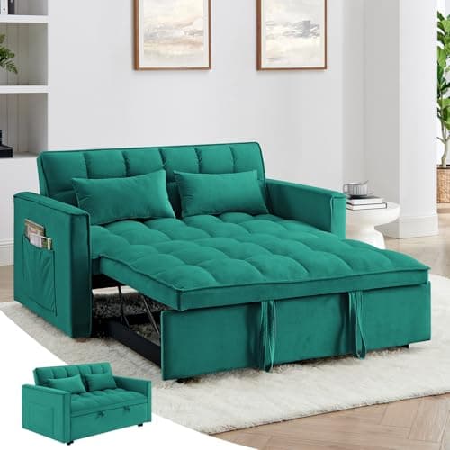 Antetek Modern Velvet Sleep Sofa Bed, Reclining Backrest, Pullout Bed, Living Room Furniture, Black