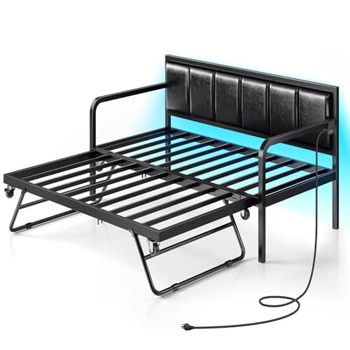 Rolanstar Height Adjustable Grey Daybed with USB Charging Station and LED for Living Room and Bedroom