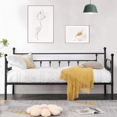 VECELO Heavy Duty Metal Daybed Frame, Twin Size with Headboard and Slats Support