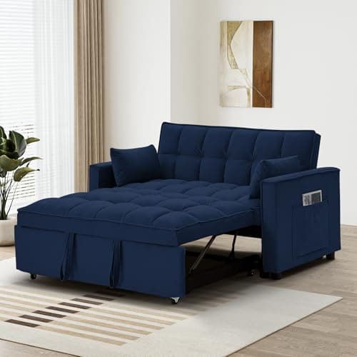 Dark Grey Velvet 3-in-1 Sleeper Sofa Bed with Adjustable Backrest and Storage Pockets