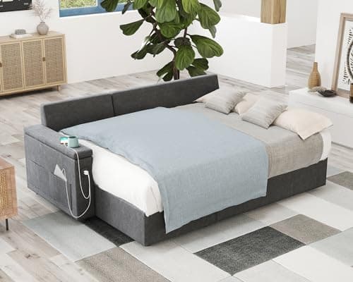 AMERLIFE Dark Grey 84 Inch L Shaped Pull Out Couch Bed with Storage