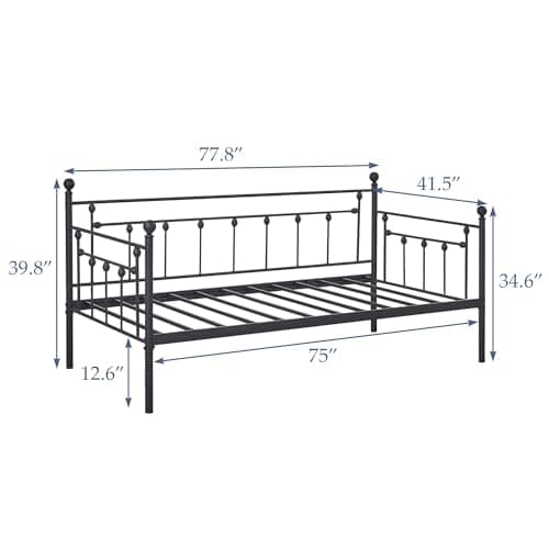 VECELO Heavy Duty Metal Daybed Frame, Twin Size with Headboard and Slats Support