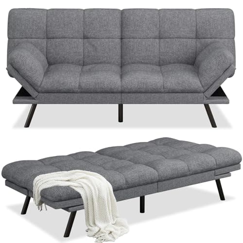 MUUEGM Light Gray Linen Reversible Splitback Recliner Loveseat 71" Futon Couch