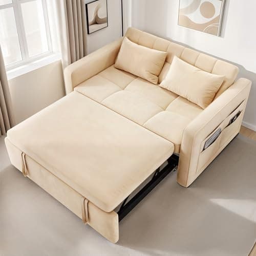 YITAHOME 55" Convertible Sofa Bed, Black Full Size Reclining Velvet Sleeper