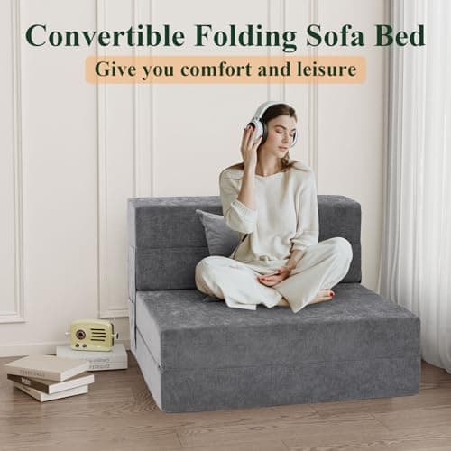 HOMFINE Gray Folding Sofa Bed - Convertible Living Room Sleeper Chair