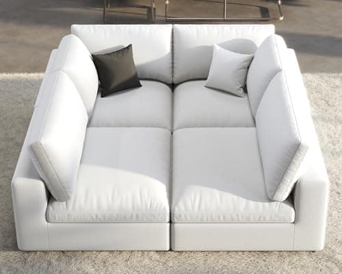 Oversized 5 Seat Grey Linen U Shaped Chaise Sectional Sofa