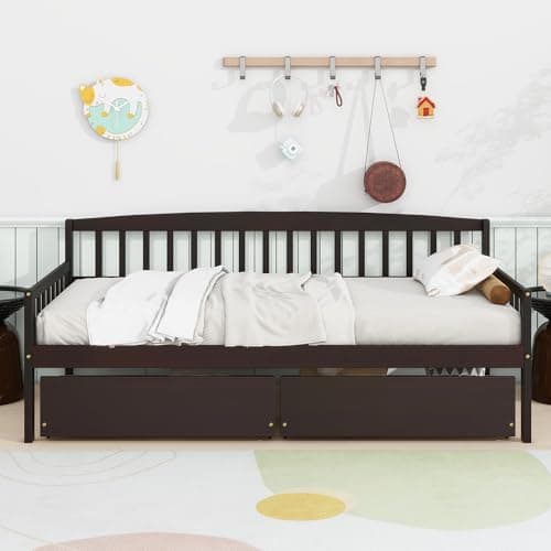 Twin Size Daybed Frame with Storage, White Wood Bed