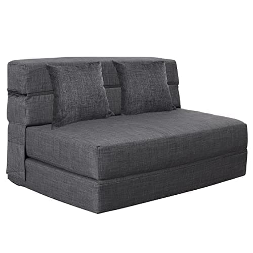 Queen Size Foldable Sofa Bed Memory Foam Dark Gray