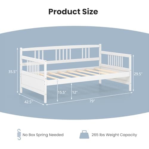 Giantex Twin Daybed Frame, Wooden Guest Bed with Rails, White