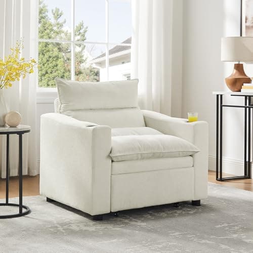 Beige 36-Inch 3-in-1 Pull Out Couch Sofa Bed with Velvet Backrest