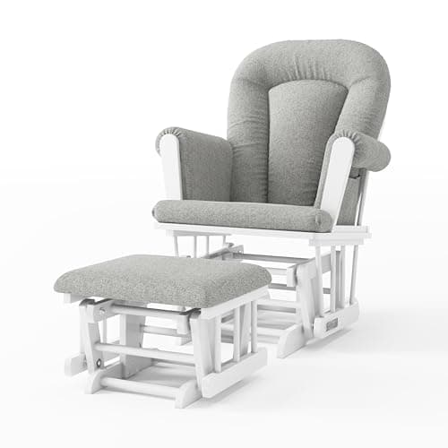 Child Craft Cozy Glider Rocker & Ottoman, Beige Cushion with Storage Pockets
