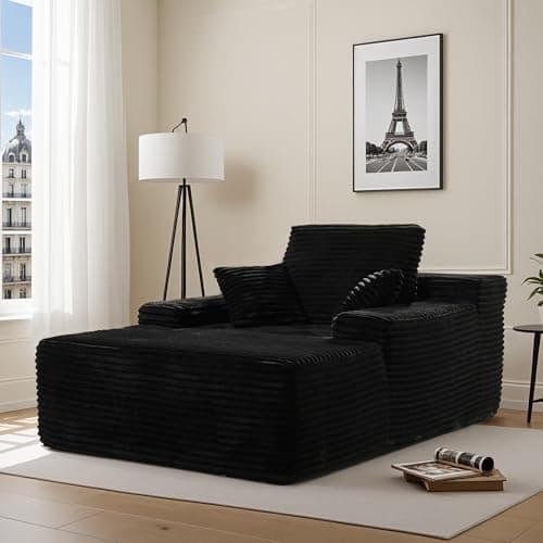 Beige Plush 48" Oversized Chaise Lounge Chair Bed with Throw Pillows