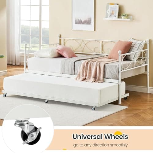 IDEALHOUSE Twin Daybed with Trundle, White, Space-Saving Sofa Bed Frame