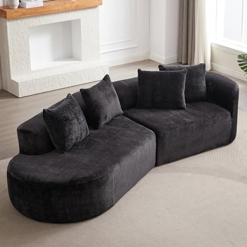 Oversized Curved Cloud Sofa, 114-Inch, Black & Modular for Living Room