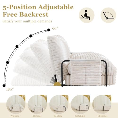 YOSHOOT Beige 5-Position FoldableLazy Floor Sofa Bed