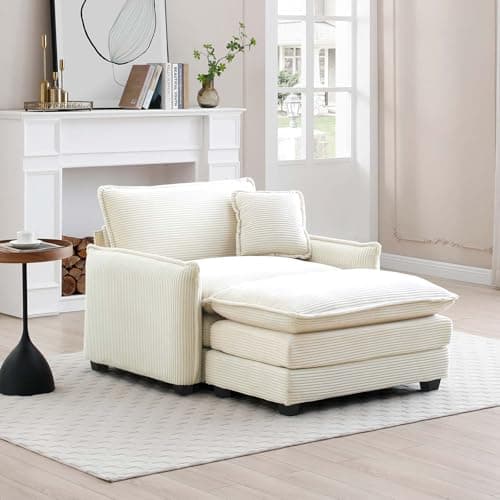 Antetek Beige Oversized Chaise Lounge Chair with Ottoman for Living Room