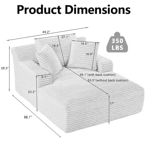 Oversized Chaise Lounge Chair for Living Room with 3 Comfy Pillows