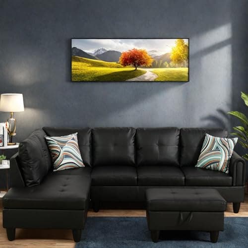 L-Shaped Couch with Chaise, 6 Seat Modern Living Room Sectional in Black/Grey with Storage