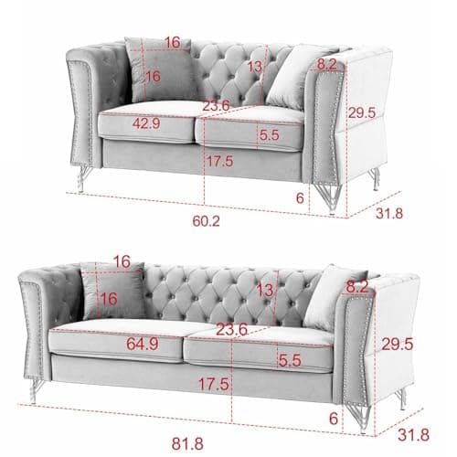Modern Beige Button Tufted Velvet Couch Set 81" Sofa + 60" Loveseat