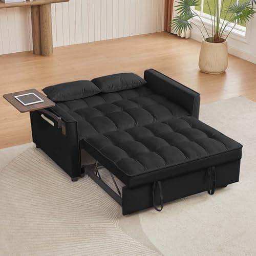Antetek Modern Velvet 3-in-1 Convertible Sofa Bed, Black