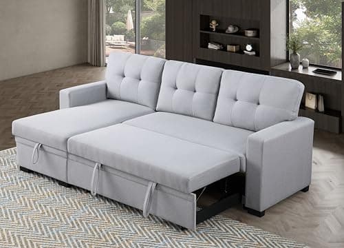 Eafurn Reversible Corduroy L-Shaped Sleeper Sectional With Chaise, USB Ports, Living Room Sofa Bed