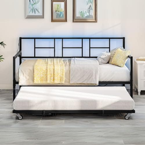 DWVO Height Adjustable RGB LED Daybed with Charging Station, Black