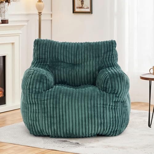 Hison Fluffy Bean Bag Chair with Armrests (White)