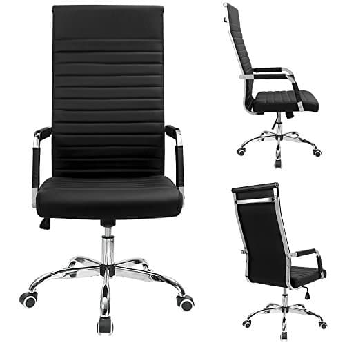Furmax Black High Back PU Leather Executive Swivel Chair with Arms