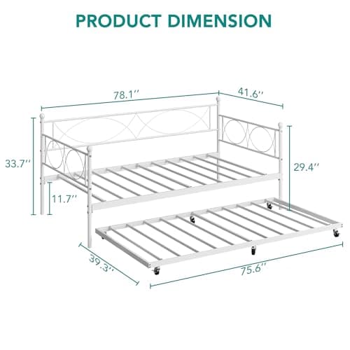 Idealhouse Metal Twin Daybed and Trundle Set (Modern - White)
| Idealhouse Twin Daybed with Trundle Frame for Bedroom (Modern - White)
| Idealhouse Steel Slat Support Twin Daybed Sofa Bed (Modern - White)