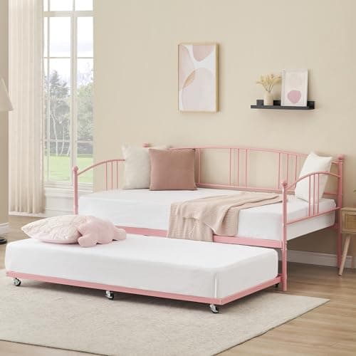 Metal Daybed Frame with Trundle for Twin Size Day Bed, Black Color