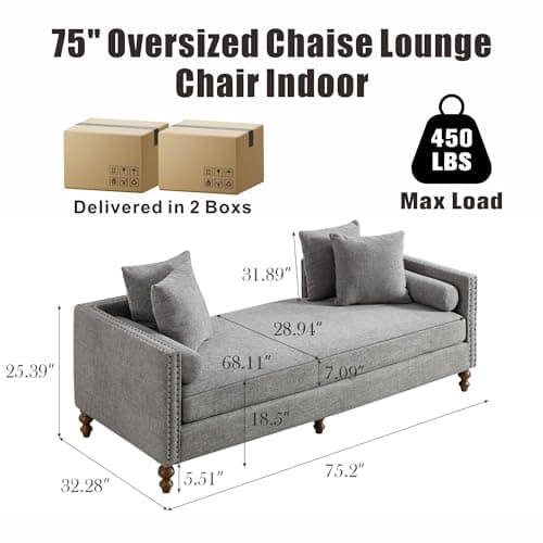 Chenille Grey 75" Oversized Upholstered Chaise Lounge Chair