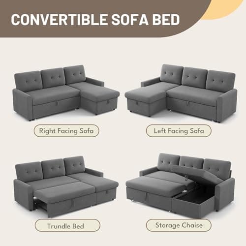 IULULU Medium Grey L-Shaped Sleeper Sofa with Pullout Bed