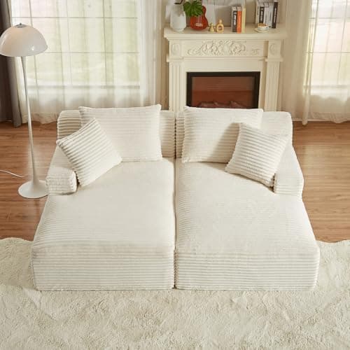 Oversized Dark Grey Corduroy Chaise Lounge Chair, Modern Recliner Sleeper Sofa for Living Room & Bedroom