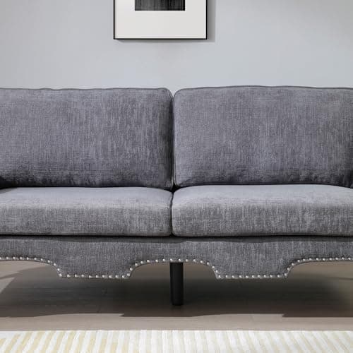 Antetek Grey 80-inch 3-Seater Couch with Crystal Tufting & Nailheads Trim
