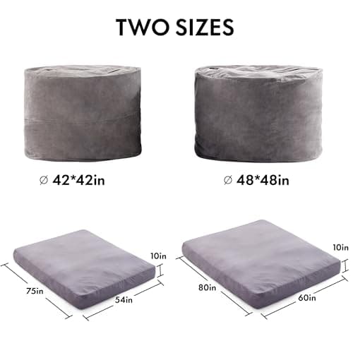 Grey Queen Giant Bean Bag Chair Bed for Adults