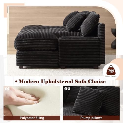 Antetek Black Corduroy Double Chaise Lounger Couch