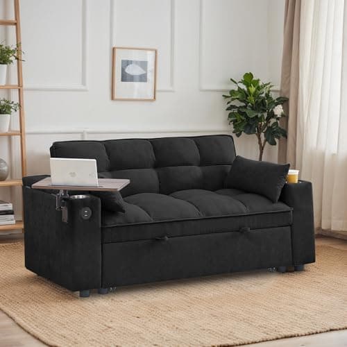 Eafurn 3-in-1 Convertible Pull-Out Sofa Bed with Storage Armrest