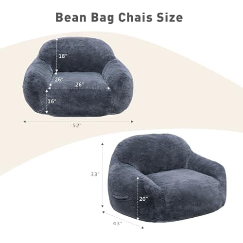 Giant Memory Foam Bean Bag Chair with Armrests (Grey)