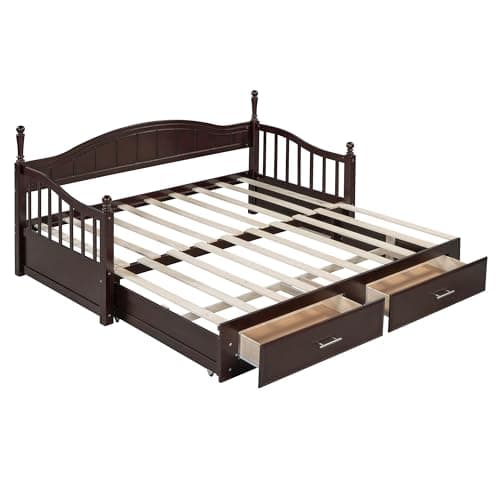 Merax Modern Wood Daybed with Pop Up Trundle for Kids Teens Adults Espresso