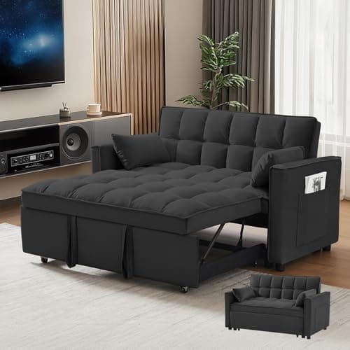 Grey 3-in-1 Convertible Velvet Bed Sofa, Pull-out Lounger with Reclining Backrest (55.1")
