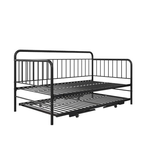 DHP Black Metal Daybed with Pop Up Twin Trundle Bed