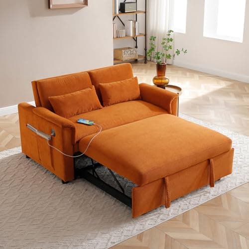 Antetek Grey Comfy Velvet Convertible Sleeper Sofa Bed with Adjustable Backrest
